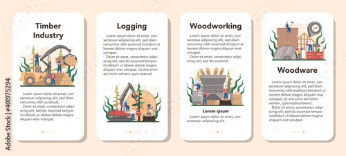 Wood industry and paper production mobile application banner set