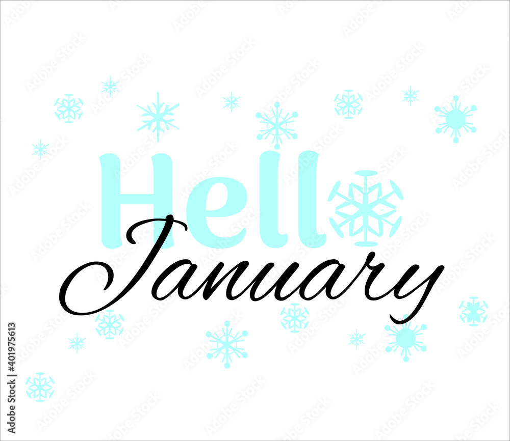 January sign with snowflakes. Vector illustration.