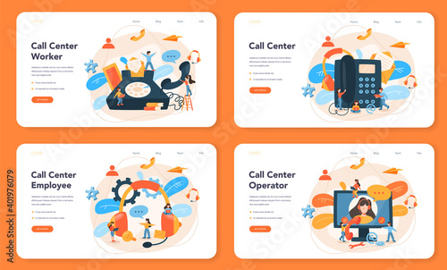 Call center or technical support web banner or landing page set.