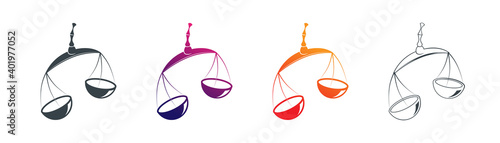Dark colour zodiac sign silhouette of Libra depicting Scales as a symbol of justice. Illustration of an astrology sign. Vector web icon set