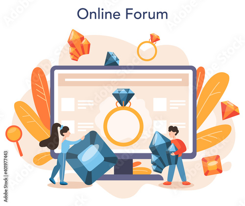 Jeweler and jewelry online service or platform. Idea of creative