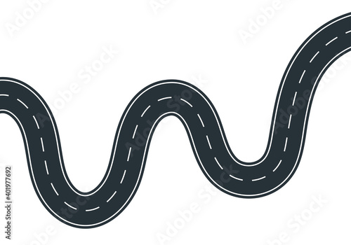 Winding road. Curve way or asphalt highway. Vector illustration.