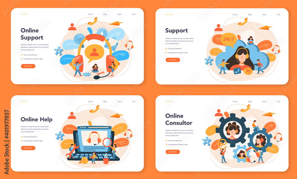 Technical support web banner or landing page set. Idea of customer service. Technical support web banner or landing page set. Idea of customer service.