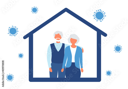 Older people stay home, stay safety to prevent covid-19 virus disease vector illustration 