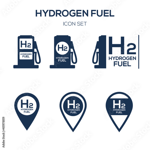H2 Hydrogen Fuel Station, vector icon set.
