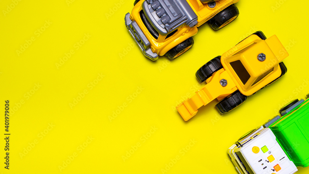 Lots of toy cars on a yellow background banner with a place for text for a toy store. Lots of toy cars on a yellow background banner with a place for text for a toy store.