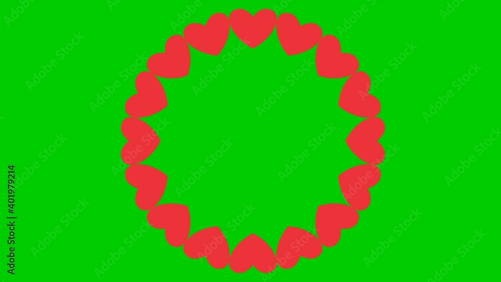 Animated rotating heart circle. Looped video. Vector illustration isolated on the green background. Animated rotating heart circle. Looped video. Vector illustration isolated on the green background.