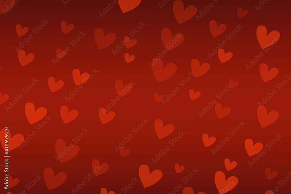 red background with hearts for valentines day holiday banner, poster, card. Stock vector illustration.
