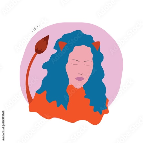 Leo zodiac sign in portrait illustration vector.