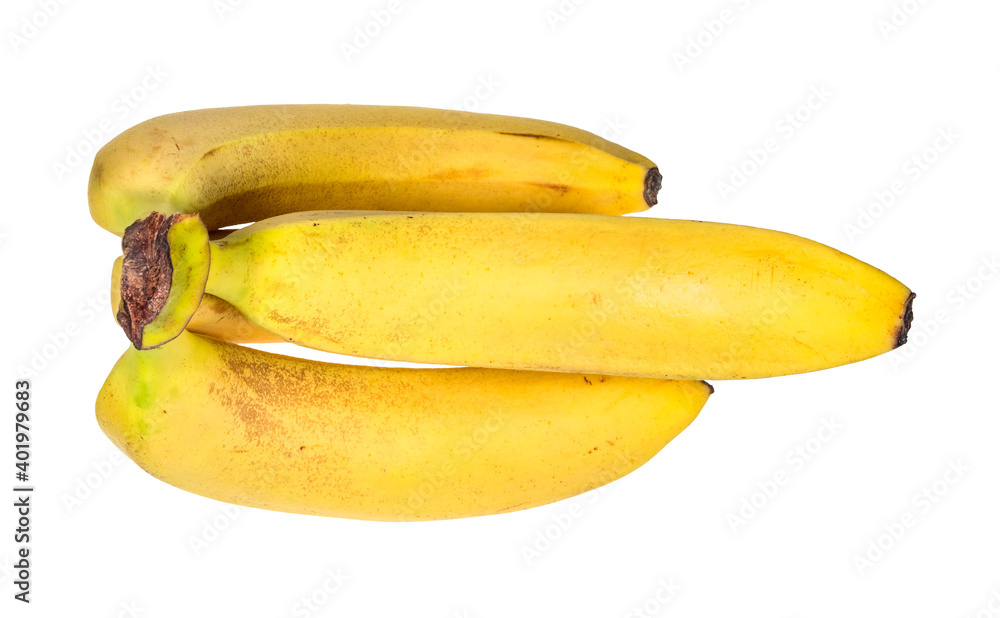 top view of bunch of ripe yellow bananas cut out on white background top view of bunch of ripe yellow bananas cut out on white background