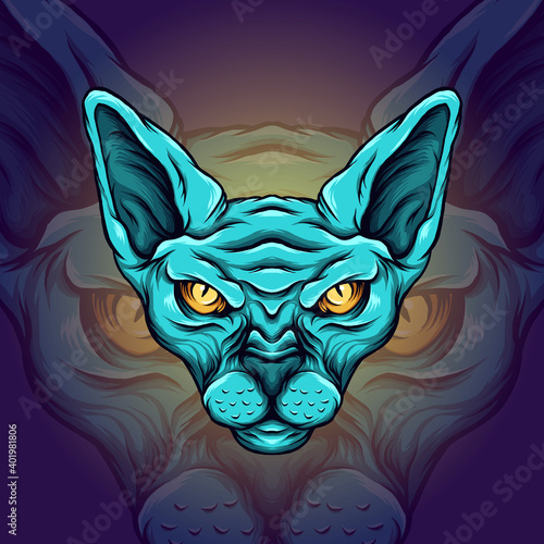 Sphynx head illustration. Sphynx mascot vector