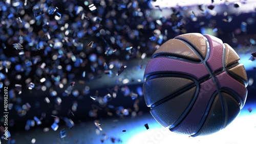 Basketball and Particles. 3D illustration. 3D high quality rendering. 3D CG. © DRN Studio