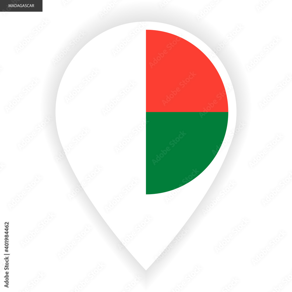Madagascar marker icon with white border on white background. Madagascar pin icon isolated on white background. Madagascar marker icon with white border on white background. Madagascar pin icon isolated on white background.