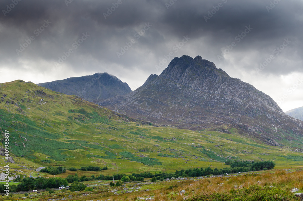 Mount Tryfan in the Ogwen Valley, Snowdonia, Wales