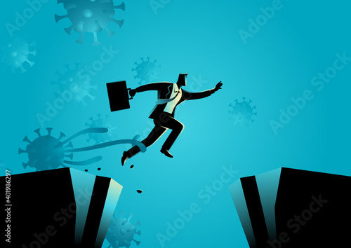 Businessman trying to escape from COVID-19 economic crisis