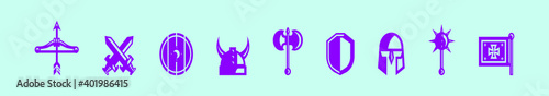 Set of templar knight cartoon icon design template with various models. vector illustration isolated on blue background