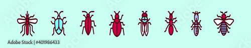 Set of termite cartoon icon design template with various models. vector illustration isolated on blue background
