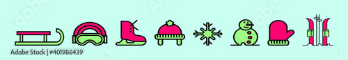 set of winter activities cartoon icon design template with various models. vector illustration isolated on blue background