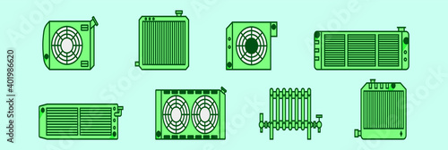 set of radiator cartoon icon design template with various models. vector illustration isolated on blue background