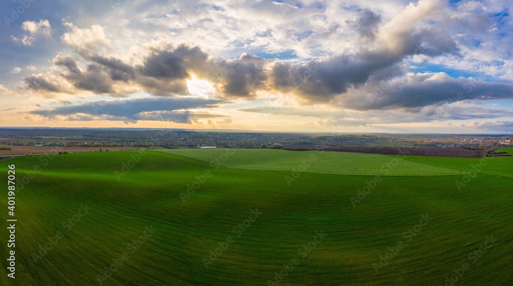 Flying over an green empty field Flying over an green empty field