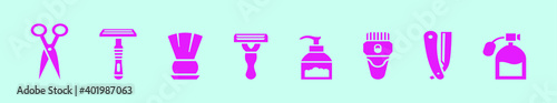 set of barber tools cartoon icon design template with various models. vector illustration isolated on blue background