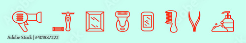 set of barber tools cartoon icon design template with various models. vector illustration isolated on blue background