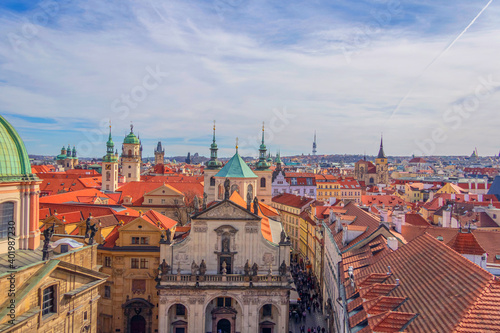 View of the roofs of Prague houses from the Old Town Bridge Tower, Prague, Czech Republic