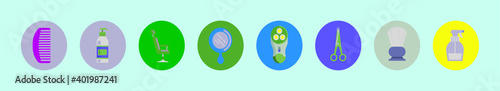 set of barber tools cartoon icon design template with various models. vector illustration isolated on blue background
