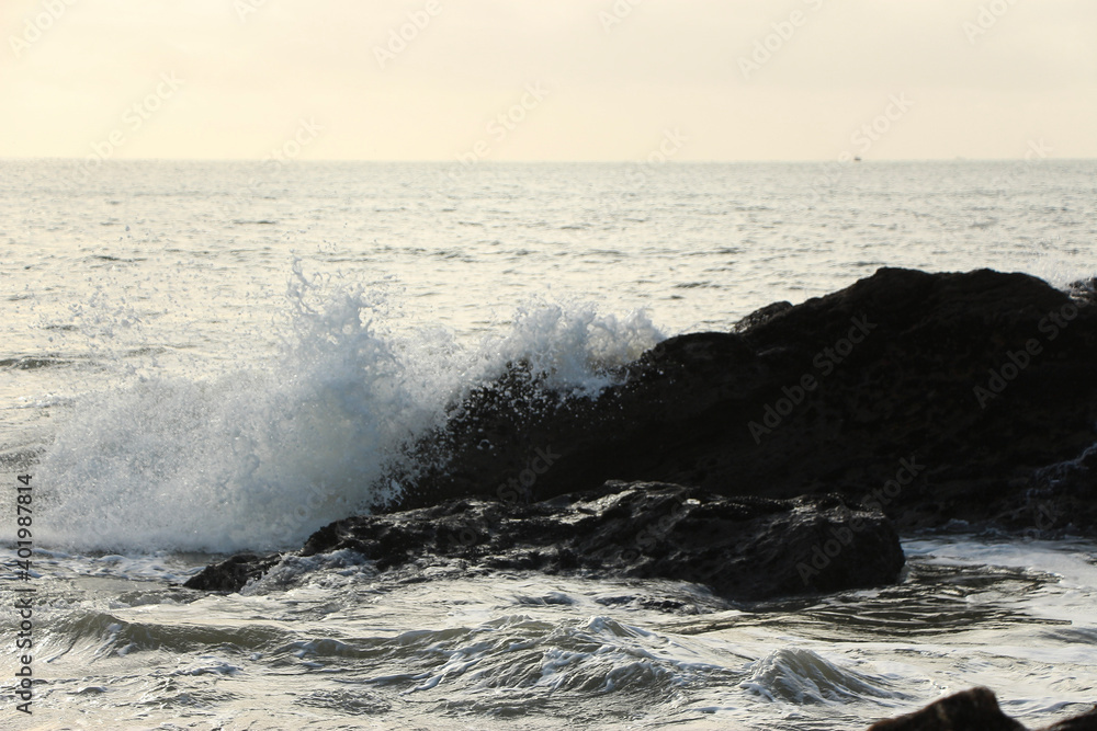 Waves crashing over the rocks following an Atlantic storm