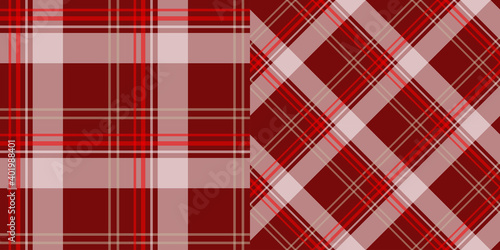 Red and white plaid pattern collection. Horizontal and diagonal textile fabric design for pillows, shirts, dresses, tablecloth etc.