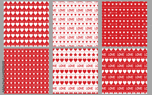 Heart seamless patterns. Love. Red and white backgrounds . Valentines day.