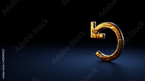 3d rendering symbol of undo wrapped in gold foil on dark blue background