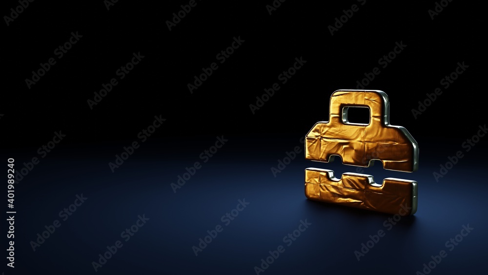 3d rendering symbol of toolbox wrapped in gold foil on dark blue background 3d rendering symbol of toolbox wrapped in gold foil on dark blue background