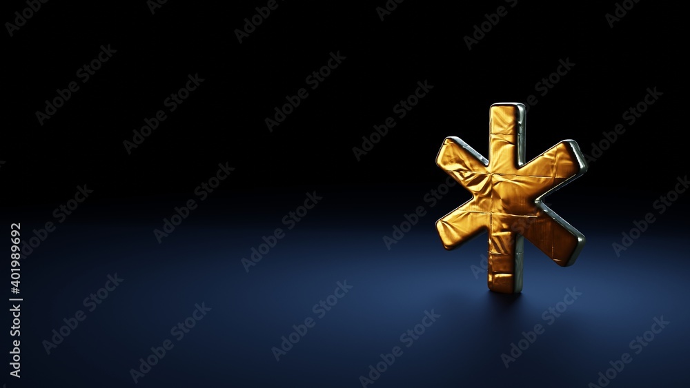 3d rendering symbol of star of life wrapped in gold foil on dark blue background