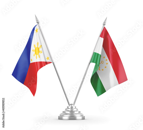 Tajikistan and Philippines table flags isolated on white 3D rendering