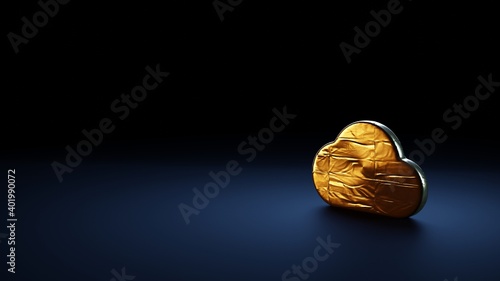 3d rendering symbol of sky wrapped in gold foil on dark blue background