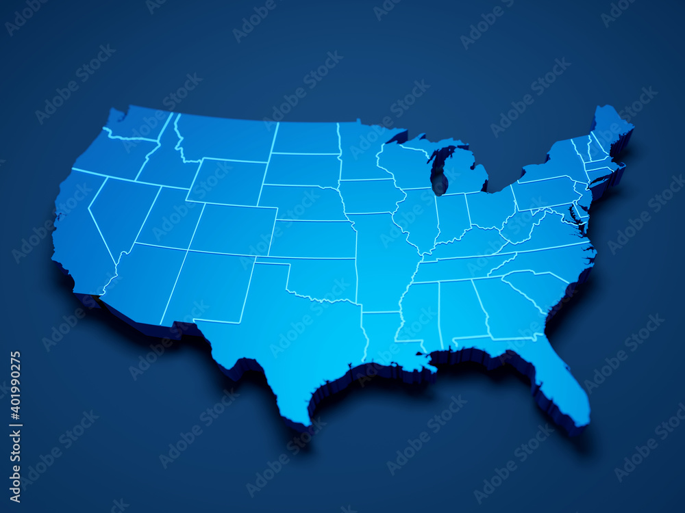 USA map 3d cinematographic