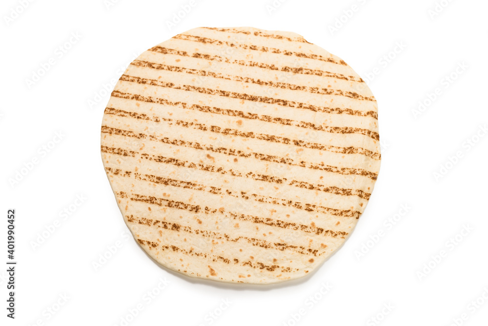 Grilled pitta bread isolated on white background. Grilled pitta bread isolated on white background.