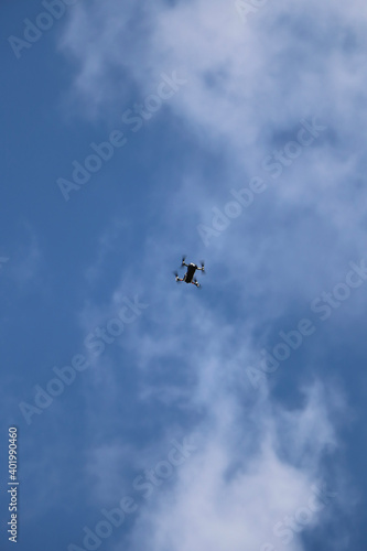 Drone circling through the clear blue Tenerife skies