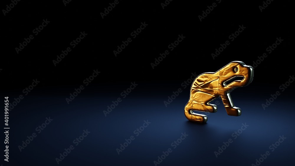 Fototapeta premium 3d rendering symbol of otter wrapped in gold foil on dark blue background