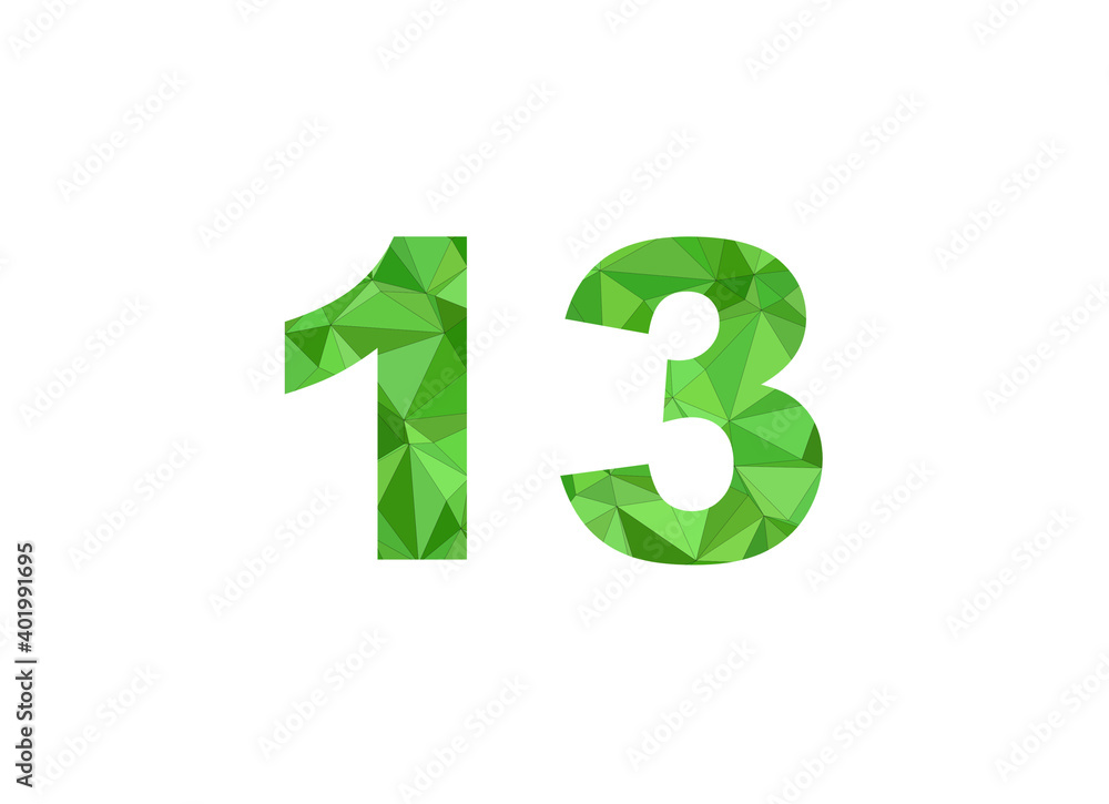 Number 13 in green color illustration isolated in white background Number 13 in green color illustration isolated in white background