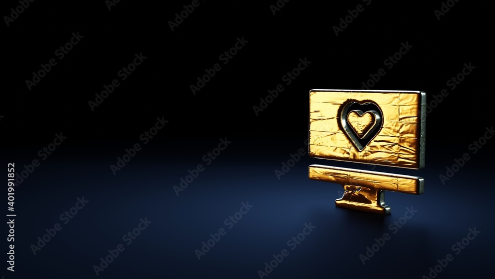 3d rendering symbol of monitor wrapped in gold foil on dark blue background 3d rendering symbol of monitor wrapped in gold foil on dark blue background