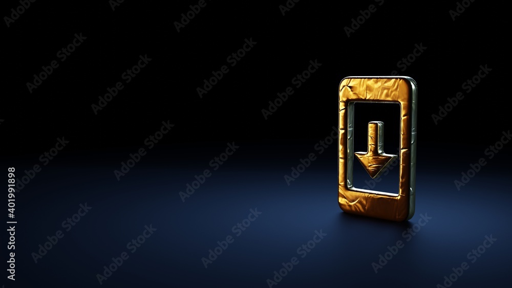3d rendering symbol of mobile phone wrapped in gold foil on dark blue background 3d rendering symbol of mobile phone wrapped in gold foil on dark blue background