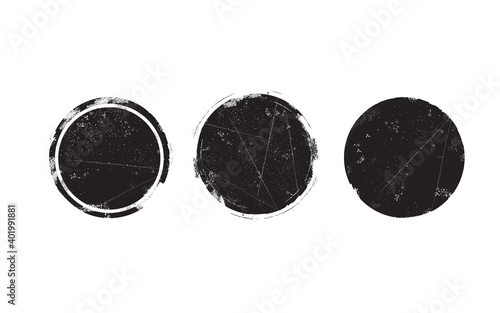 Circle grunge stamp set. Round vector isolated on white background. Black stamp vector. Collection for grunge badge, seal, ink and stamp design template. Round stamp. Grunge circle shape, vector