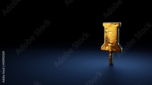 3d rendering symbol of mark wrapped in gold foil on dark blue background