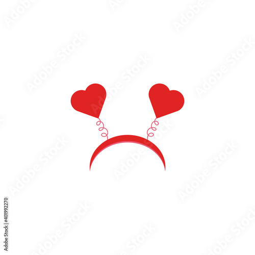 Carnival hoop on the head. Cartoon headband with hearts. For Christmas, festival, party, holidays costume. The attribute of costume.