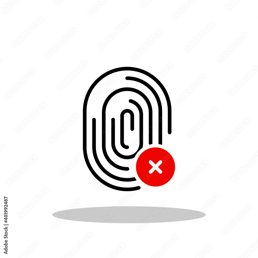 Fingerprint with cross sign icon in flat style. Declined touch ID symbol for your web site design, logo, app, UI Vector EPS 10. Fingerprint with cross sign icon in flat style. Declined touch ID symbol for your web site design, logo, app, UI Vector EPS 10.
