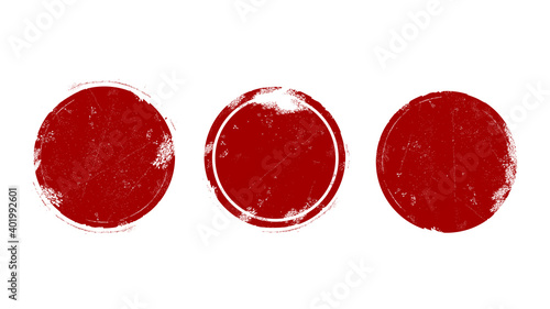 Circle grunge stamp set. Round vector isolated on white background. Red stamp vector. Collection for grunge badge, seal, ink and stamp design template. Round stamp. Grunge circle shape, vector