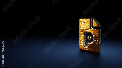 3d rendering symbol of file PowerPoint wrapped in gold foil on dark blue background