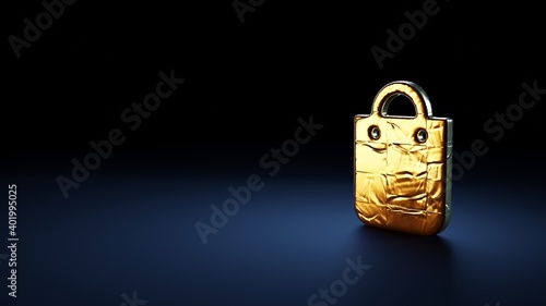 3d rendering symbol of bag wrapped in gold foil on dark blue background